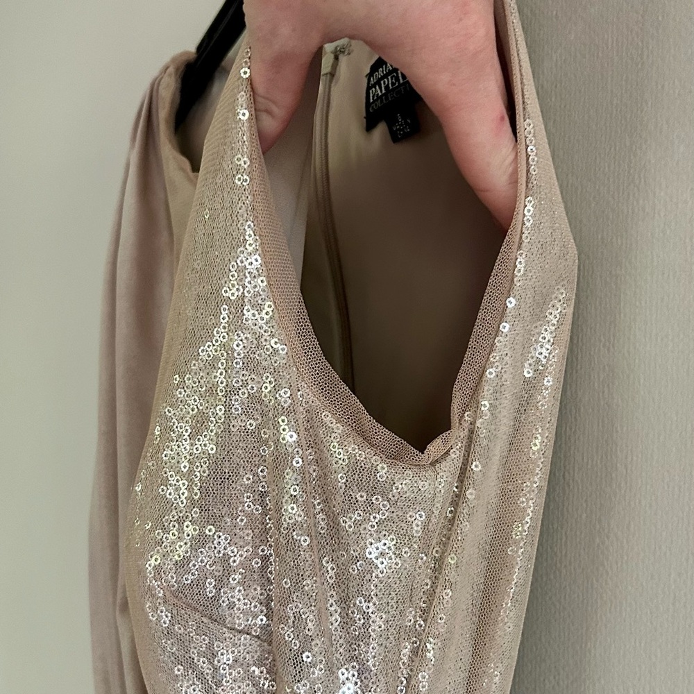 ADRIANNA PAPELL Sequin Draped Formal Gown Ethereal Greek Goddess Long Dress Sz 6 - Picture 11 of 16